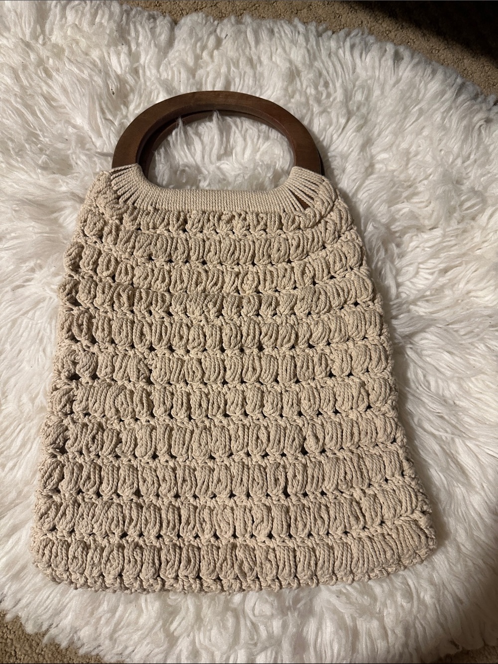 Universal Thread Cream Crochet Tote with Wooden Handles